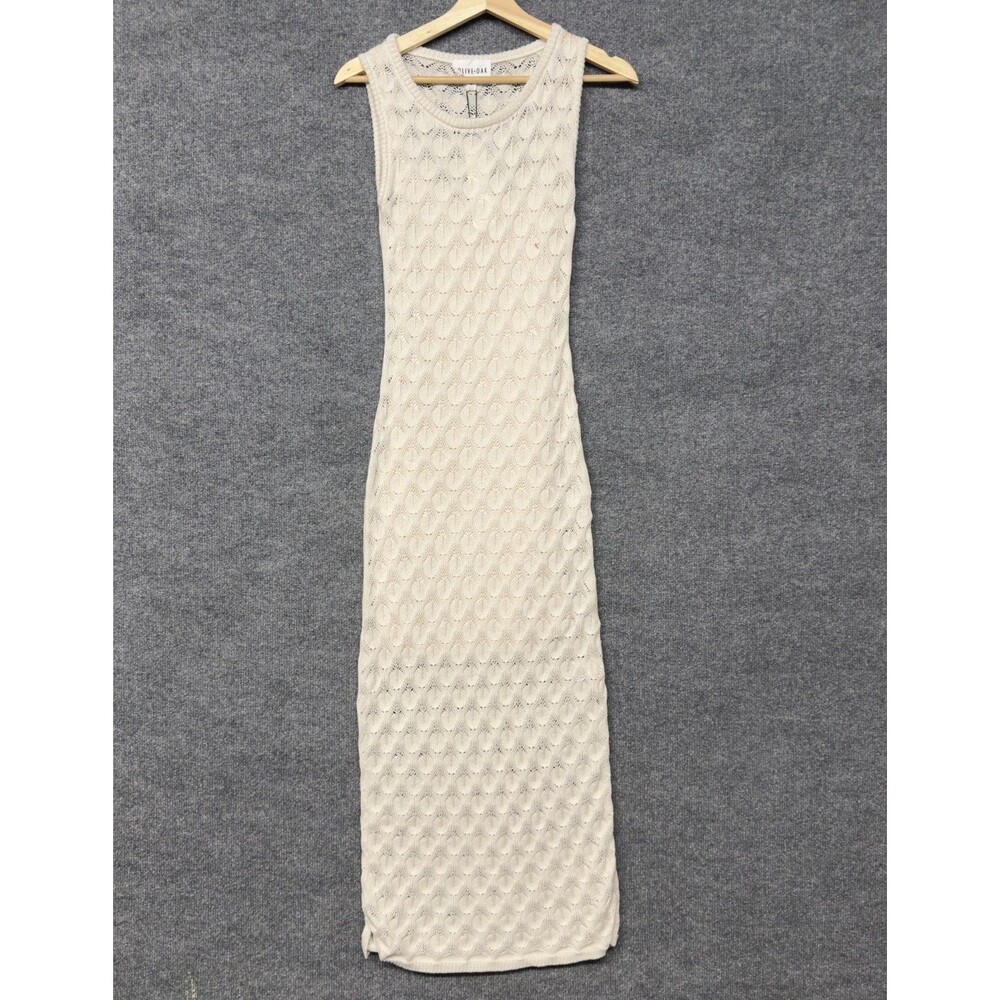 Olive + Oak Knit Dress Women XS White Sand Lined Maxi Crochet Sleeveless NWT